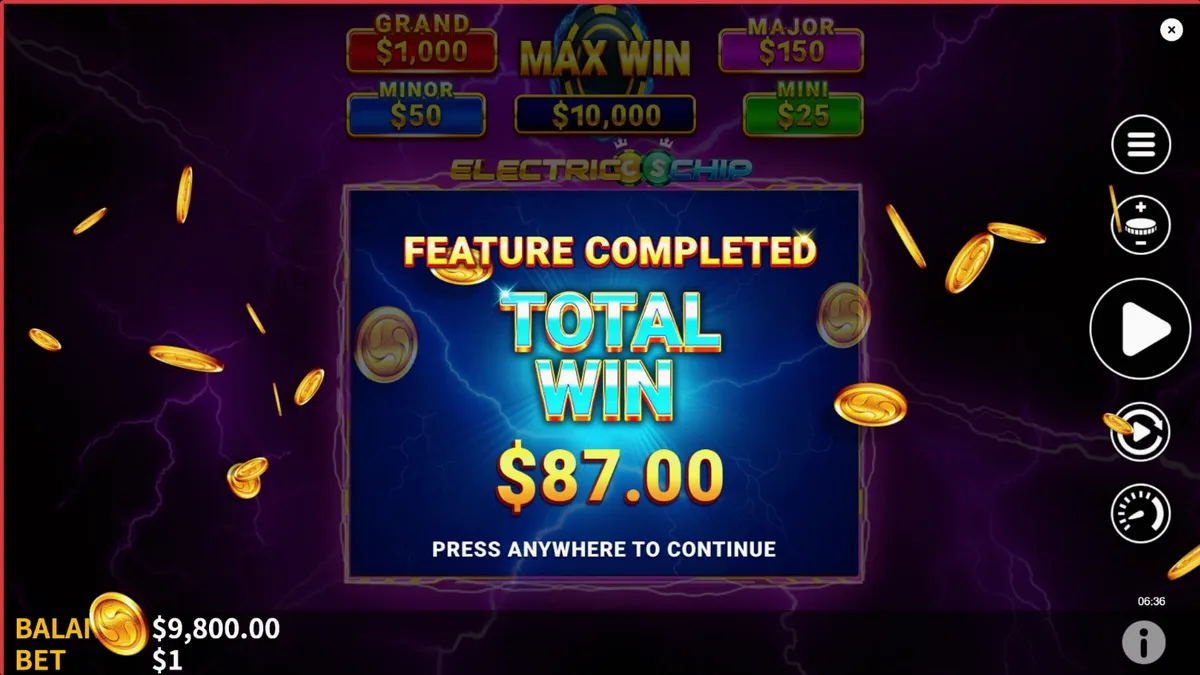 Neon-themed Electric Chip slot machine interface